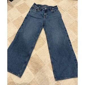American Eagle Baggy Wide Leg Jeans Blue Size 2 Short Comfort Stretch Waistband